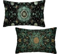 Fundas Cojines verde, Fundas de Almohada 80 x 50 cm Juego de 2, Rectangular Decorativos Cojines Sofa in Lino, Patrón Cojin Exterior Impermeable para Exterior Balcón Terraza Patio Jardín, Regalo D6-506