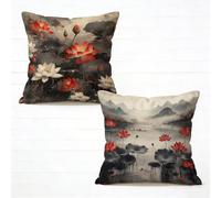 Fundas Cojíns 40x40cm Juego de 2 Negro Cojines para Sofa Flor Funda de Almohada Suave Velours Cojines Exterior Impermeable con Cremallera Invisible para Estar Jardin Retro Decorativos Regalo 1-8686C9