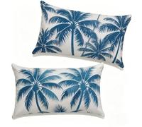 Fundas Cojíns 40x80 cm Juego de 2 Palmeras, Cojines Cama Decorativos 40 x 80 cm Rectángulo Lino Cojines Exterior Azul con Cremallera Invisible para Primavera Verano Estar Home Decor, Gifts 9-429NU0