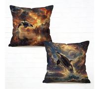 Fundas Cojíns 50x50 cm Juego de 2 Color Cojines Exterior 50 x 50 Cuadrado Lino Funda De Almohada Ballena con Cremallera Invisible Cushion Covers para Primavera Verano Estar Home Decor, Gifts 6-307RAF