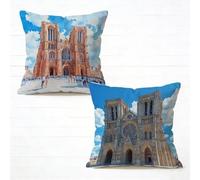 Fundas Cojíns 55x55cm Juego de 2 Catedral De Notre Dame Cojines para Sofa Iglesia Funda de Almohada Suave Velours Cojines Exterior Impermeable con Cremallera Invisible para Decorativos Regalo F-216OF0
