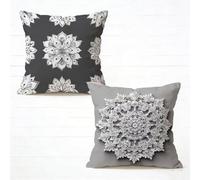 Fundas Cojíns 55x55cm Juego de 2 En White Y Negro Cojines para Sofa Flor Funda de Almohada Suave Velours Cojines Exterior Impermeable con Cremallera Invisible para Estar Jardin Decorativos F-7084QF
