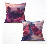 Fundas Cojíns 65x65 cm Juego de 2 Rojo Cojines Exterior 65 x 65 Cuadrado Lino Funda De Almohada Gran Muralla con Cremallera Invisible Cushion Covers para Primavera Verano Estar Home Decor, W-844M6Y