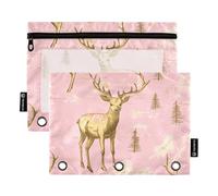 Fundas con cremallera y ventana transparente, color oro rosa, estuche de color ciervo de Navidad en varios colores, carpetas de bolsillo para 3 organizadores de clase escolar y oficina, multicolor, 2