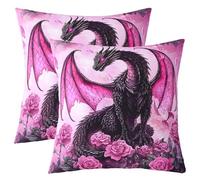 Fundas de almohada con estampado de dragón occidental de doble cara, acuarela púrpura animal salvaje suave cuadrado 45 x 45 cm, fundas de almohada románticas rosas flores lanzar fundas de almohada