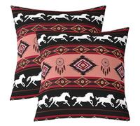 Fundas de almohada con impresión tribal boho tribal de doble cara, suroeste nativo azteca, cuadrado suave americano, 45 x 45 cm, fundas de almohada del suroeste, aborígenes étnicos, rojo y negro