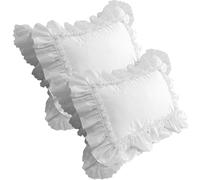 Fundas de almohada con volantes blancos, 2 fundas de almohada con volantes, suaves de algodón de 19x29 pulgadas con encaje, elementos esenciales vintage para el hogar para dormitorio, cama
