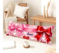 Fundas de almohada corporales con temática de amor, corazones y lazos de melocotón, funda de almohada lumbar de terciopelo suave con cremallera, funda de almohada larga para el día de San Valentín