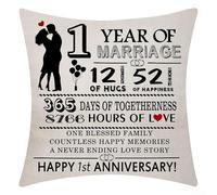 Fundas de almohada de aniversario impresas con años y días especiales, hechas de tela de lino y diseñadas como recuerdos de boda y recuerdos familiares (#1)