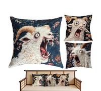 Fundas De Almohada De Cabra Gritando - Juego De 3 Fundas De Cojín Con Estampado De Animal Loco 45x45 Cm Divertida Decoración Para Sofá | Funds De Almohada Humorísticas Para Sofá De Sala De Estar, Dec