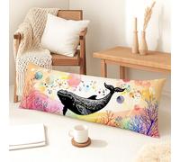 Fundas de almohada de cuerpo de ballena, diseño de burbujas coloridas y arrecife de coral, funda de almohada lumbar de terciopelo suave con cremallera, funda de almohada de cuerpo largo decorativa