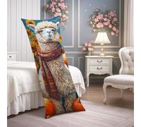 Fundas de almohada de cuerpo de llama, funda de almohada lumbar de terciopelo suave de alpaca colorida con cremallera, funda de almohada de cuerpo largo decorativo para cama, sofá y cabecera, 20 x 54
