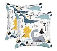 Fundas de almohada de decoración de dinosaurios, 50 x 50 cm, juego de 2, lindo diseño de animales de dibujos animados fundas de almohada para silla al aire libre niñas Kawaii Dino Fundas de almohada