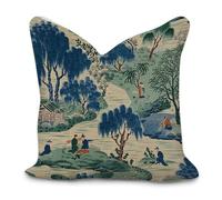 Fundas de almohada de estilo chino clásico azul y verde, fundas de almohada escénicas de dinastía china de 18 x 18 pulgadas, fundas de cojín decorativas cuadradas para sala de estar, dormitorio, sofá,