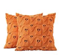 Fundas de almohada de Halloween de dos piezas para decoración del hogar de otoño y otoño, hechas de poliéster suave con cierre de cremallera para un cambio simple de temporada (naranja)