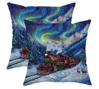Fundas de almohada de invierno con diseño de tren del país de las maravillas, funda de cojín de locomotora vintage roja, decoración navideña de terciopelo suave, fundas de almohada para el hogar, sofá