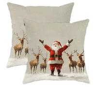 Fundas de almohada de Navidad con renos de Papá Noel, funda de cojín roja y marrón, decoración navideña de invierno, fundas de almohada de terciopelo suave para el hogar, sofá, dormitorio, sala de