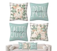 Fundas De Almohada De Pascua 45x45 cm - 4 Piezas 45x45cm con Conejito de Pascua,Fundas De Cojín Primavera Decoración Habitación - Para Fiesta Decoración Hogar Sala De Estar Dormitorio Oficina