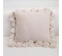 Fundas de Almohada de Punto con Pompones Borla Boho a Rayas Cable Knit Fundas de Almohada Fundas de Almohada Decorativas Juego de Fundas de cojín para el hogar Sofá Sofá Cama-20 x 20"_T-Beige