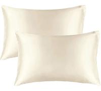 Fundas de almohada de satén de seda - 2 paquetes de 50 x 75 C M, sedosas, antiestáticas, resistentes al polvo y ácaros (beige)