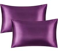 Fundas de almohada de satén sedosas, 2 paquetes sedosas, suaves, antiestáticas, resistentes al polvo y ácaros (morado)