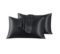 Fundas de Almohada de satén VED, Paquete de 2, Fundas de Almohada sedosas para el Cabello y la Piel con Cierre Tipo sobre, tamaño estándar, 50 x 91 cm (Black)