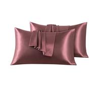 Fundas de Almohada de satén VED, Paquete de 2, Fundas de Almohada sedosas para el Cabello y la Piel con Cierre Tipo sobre, tamaño estándar, 50 x 91 cm (Dark Pink)