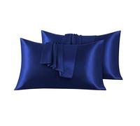 Fundas de Almohada de satén VED, Paquete de 2, Fundas de Almohada sedosas para el Cabello y la Piel con Cierre Tipo sobre, tamaño estándar, 50 x 91 cm (Navy Blue)