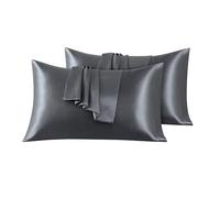 Fundas de Almohada de satén VED, Paquete de 2, Fundas de Almohada sedosas para el Cabello y la Piel con Cierre Tipo sobre, tamaño estándar, 50 x 91 cm (Dark Gray)