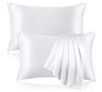 Fundas de almohada de seda de morera 100 % pura para cabello y piel, con cremallera oculta, funda refrescante de 19 momme, de seda de 600 hilos a ambos lados, 2 unidades, Estándar, Blanco