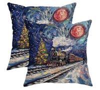 Fundas de almohada de tren de Navidad, fundas de cojín de invierno con diseño de trenes rojos, decoración festiva de terciopelo suave para el hogar, sofá, dormitorio, sala de estar, 16 x 16 pulgadas