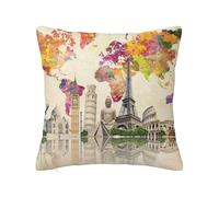 Fundas de almohada decorativas de viaje con cremallera oculta, 7 maravillas del mundo, Europa y Asia, funda de almohada antiencogimiento para sofá, dormitorio, coche, sala de estar, verde, 55,8 x 55,8