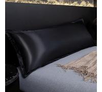 Fundas de almohada dobles impermeables de tacto sedoso, color sólido, 1,2 m, 1,5 m, 1,8 m, funda de almohada de apoyo largo para maternidad, parejas, familias, lavables a máquina (negro, 48 x 150 cm)