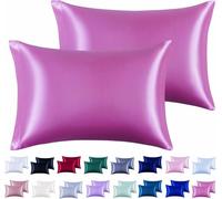Fundas de almohada estándar de satén sedoso, varios colores. 2 piezas, de Juwenin., seda sintética raso, Morado, Estándar