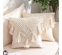 Fundas de Almohada, Funda de cojín de macramé, Funda de cojín Tejida Bohemia para Cama, sofá, Banco, Coche, decoración del hogar, cómodas Fundas de Almohada cuadradas con borlas, Juego de 2 Fundas de