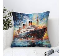 Fundas de almohada, impresión digital de acuarela Titanic, lino resistente al agua con cremallera invisible, fundas de cojín decorativas. Tamaño: 40 x 40 cm