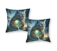 Fundas de Almohada Nature's Harmony Cat Forest Oasis, Transpirables, supersuaves, cuadradas, para decoración navideña del hogar, 50 x 50 cm