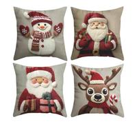 Fundas de almohada navideñas de 4 piezas de 45 x 45 cm, fundas de cojín | Fundas de almohada decorativas para sofá, cama, sala de estar, dormitorio, hogar, cabaña, casa de campo