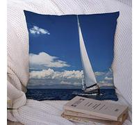 Fundas de Almohada Regatta Freedom Velero Competición Yates Fila Velas Blancas Transporte Abierto Ganador Naturaleza Poliéster Funda de Almohada Funda de cojín para sofá Decoraciones de sofá 18x18 p