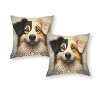 Fundas de Almohada únicas con Retrato de Perro Tricolor (Paquete de 2), Almohadas de Lujo estándar y económicas para decoración primaveral del hogar, 40,6 x 40,6 cm