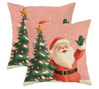 Fundas de almohada vintage de Papá Noel, funda de cojín de Navidad roja y verde, decoración festiva para el hogar, sofá, dormitorio, sala de estar, mezcla de algodón suave, acogedora decoración de