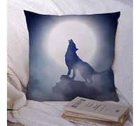 Fundas de Almohada Wolf Astronomy Howling Fog Moon Blue Cliff 10 Space Hill Spooky Animals Wildlife Night Wild Nature Poliéster Throw Pillow Case Funda de cojín para sofá Decoraciones de sofá 18x18