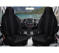 Fundas de asiento a medida, juego de asientos piloto para conductor y copiloto, compatible con autocaravana FIAT Ducato, Pössl, Knaus, Adria, Carthago, Pilote Laika WPL408, negro/blanco