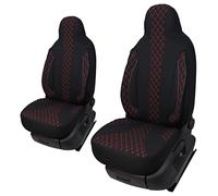 Fundas de Asiento a Medida, Juego de Asientos piloto para Conductor y copiloto, Compatible con Autocaravana FIAT Ducato, Pössl, Knaus, Adria, Carthago, Pilote Laika WPL402, Costuras Negras y Rojas
