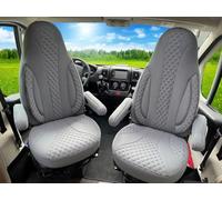 BREMER SITZBEZÜGE Fundas de Asiento a Medida, Juego de Asientos piloto para Conductor y copiloto, Compatible con Autocaravana FIAT Ducato, Pössl, Knaus, Adria, Carthago, Pilote Laika WPL409, Gris