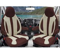 Fundas de asiento a medida, juego de asientos piloto para conductor y copiloto, compatible con autocaravana FIAT Ducato, Pössl, Knaus, Adria, Carthago, Pilote Laika WPL412, beige/marrón