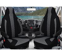 Fundas de asiento a medida, juego de asientos piloto para conductor y copiloto, compatible con autocaravana FIAT Ducato, Pössl, Knaus, Adria, Carthago, Pilote Laika WPL401, negro/gris