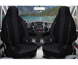 Fundas de Asiento a Medida, Juego de Asientos piloto para Conductor y copiloto, Compatible con Autocaravana FIAT Ducato, Pössl, Knaus, Adria, Carthago, Pilote Laika WPL408, Negro/Blanco