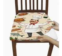 Fundas de asiento de chef para sillas, diseño de pollo y peces, color beige otoño, beige, elastano, lavable, elástico, transpirable, decoración para comedor, cocina, banquete, 6 piezas