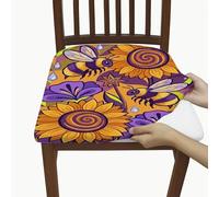 Fundas de asiento de girasol para sillas, diseño de abeja vibrante en espiral, verano, amarillo, elastano, lavable, elástico, transpirable, decoración para cocina, restaurante, oficina, fiesta, 6